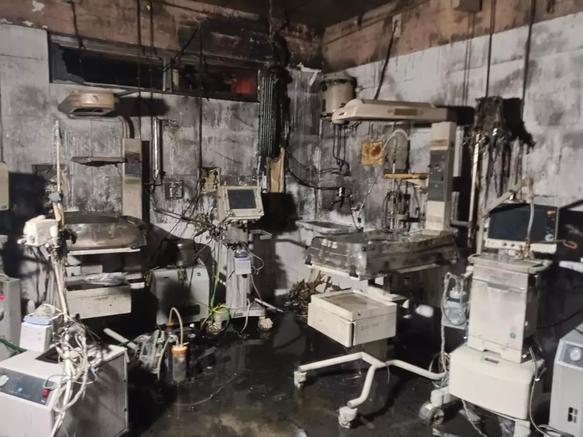 Charred remains inside the Neonatal Intensive Care Unit are seen after a fire on November 16, 2024.