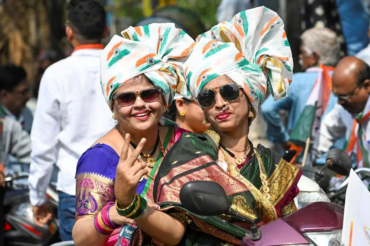Congress workers join the election campaign of Vikas Thakre, who fought against BJP’s Nitin Gadkari, in Jaitala Chowk in Nagpur in April 2023.
