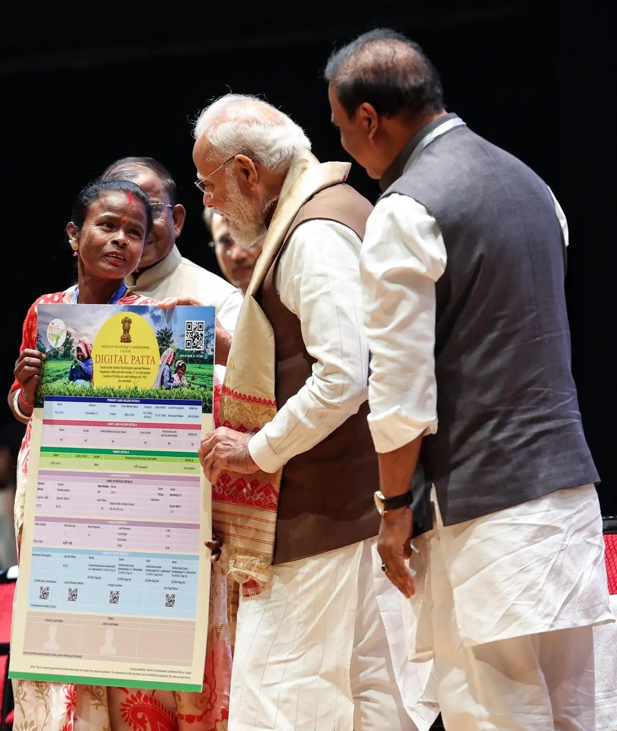 Prime Minister Narendra Modi distributes land pattas to tea workers of Assam on March 13 in Guwahati.