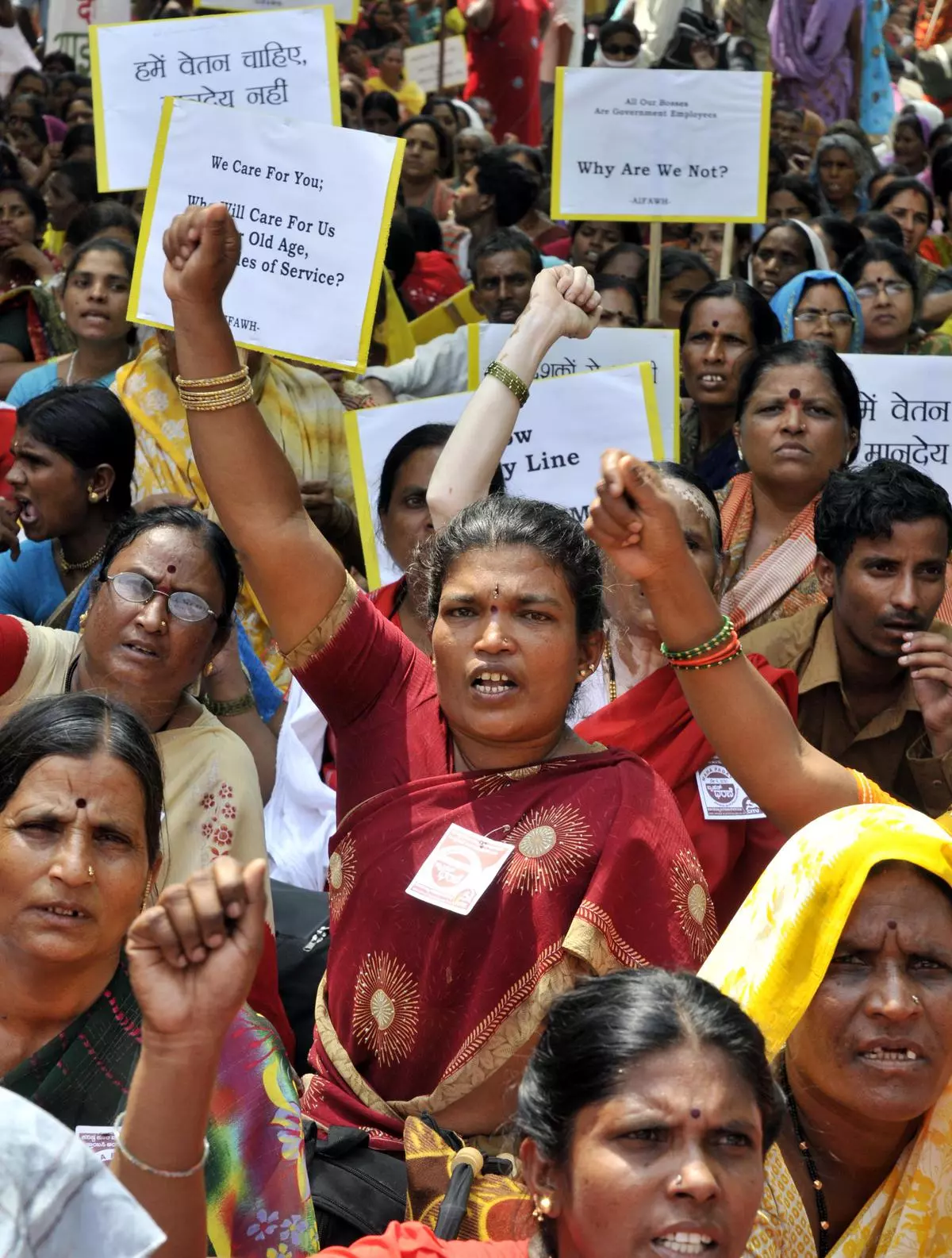 Members of the All India Federation of Anganwadi Workers and Helpers at protest rally at Jantar Mantar in New Delhi on May 4, 2010.