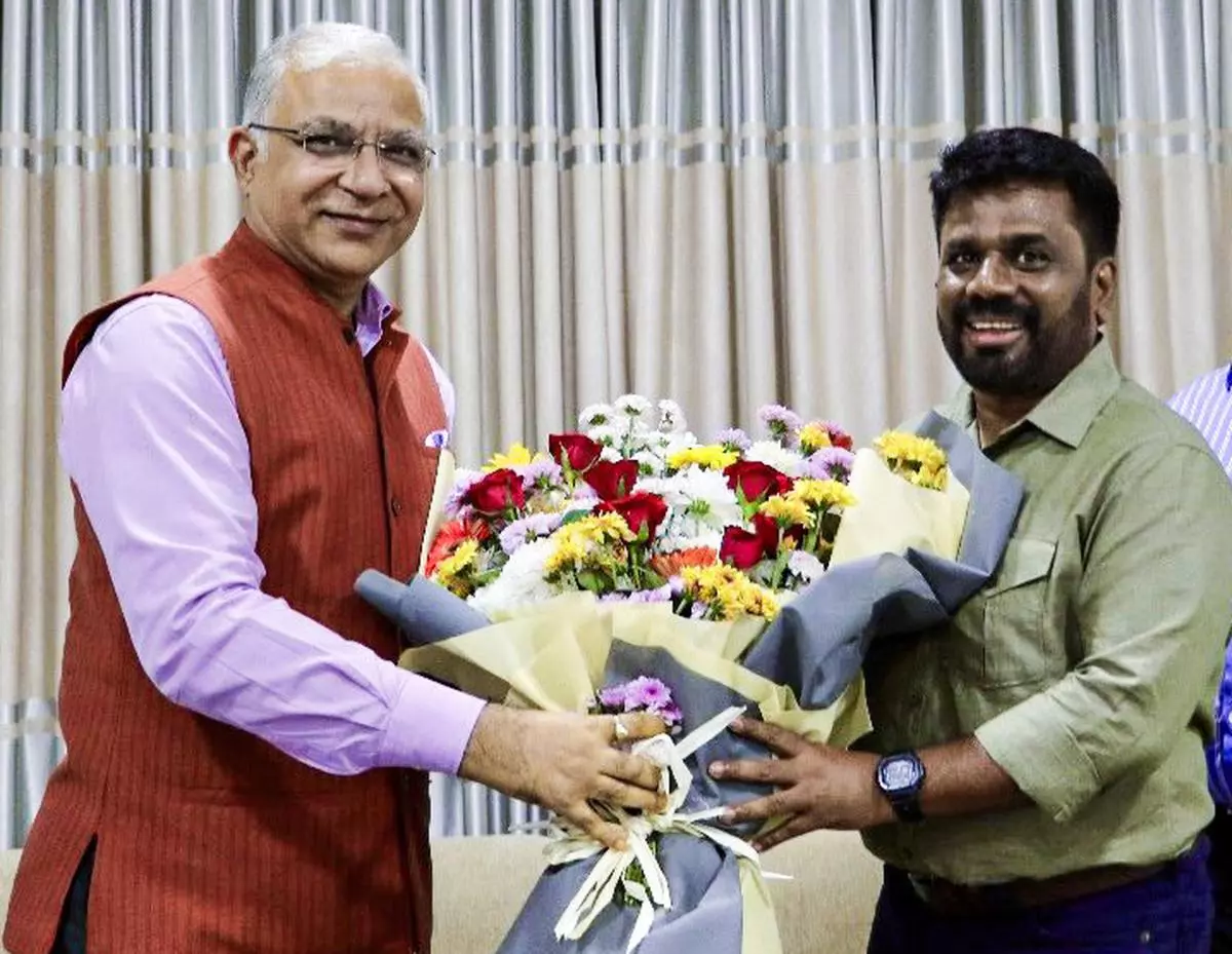 Indian High Commissioner to Sri Lanka Santosh Jha felicitating Dissanayake on September 22. Jha was the first foreign diplomat to call on the new President. 