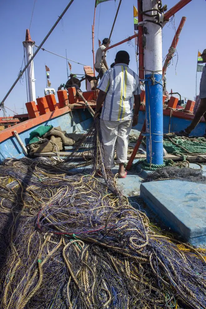Cleaning and drying the nets and maintaining them are an important part of preparation before venturing out on long fishing trips. Cleaning and drying the nets and maintaining them are an important part of preparation before venturing out on long fishing trips.