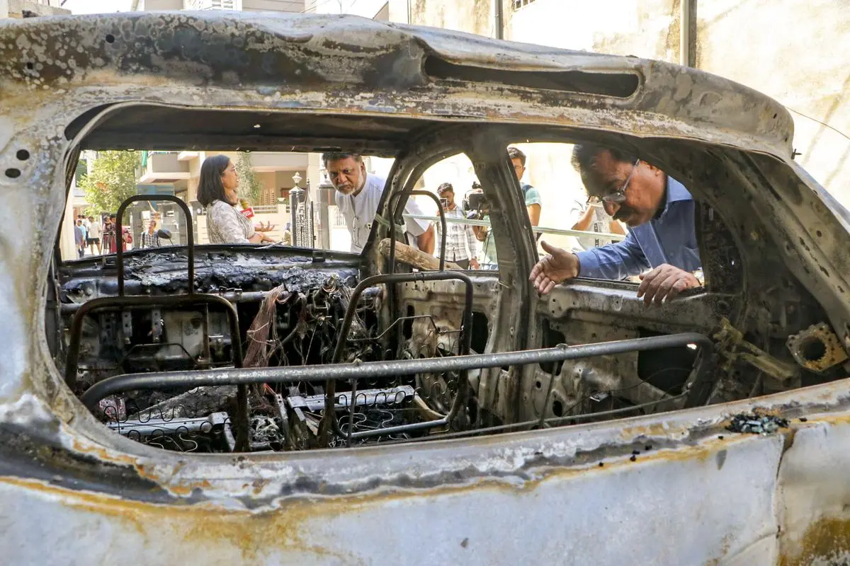 A car vandalised in the violence in Nagpur on March 17. A car vandalised in the violence in Nagpur on March 17.