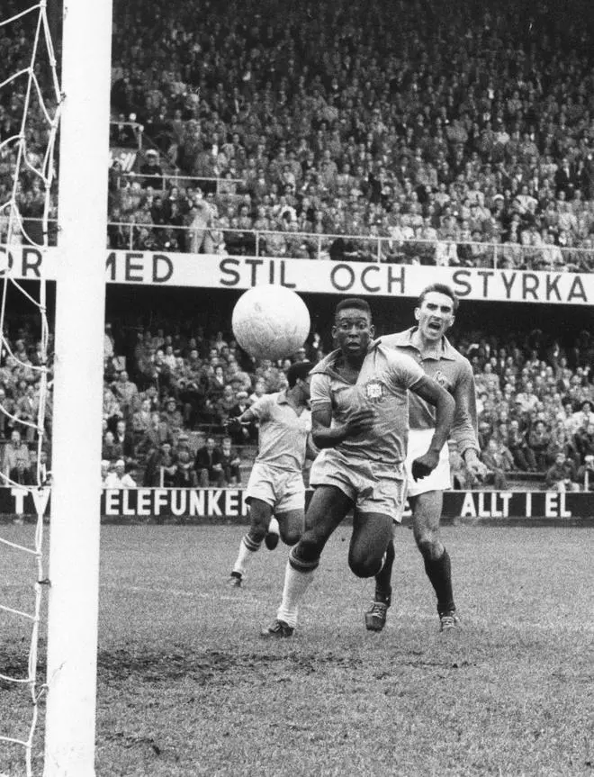 Pele during Brazil’s semi-final victory over France at the 1958 World Cup. The youngster, just 17, scored three goals in the match. Pele during Brazil’s semi-final victory over France at the 1958 World Cup. The youngster, just 17, scored three goals in the match.
