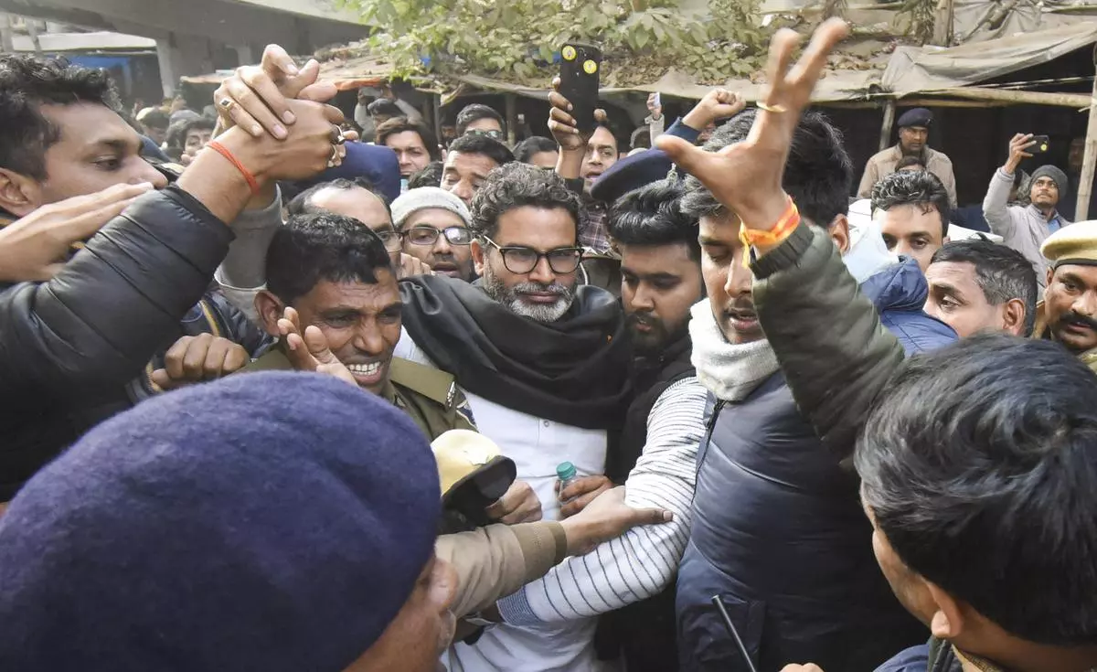 Jan Suraaj Party chief Prashant Kishor leaves a local court in Patna on January 6. He was sent to jail after he refused to sign a bail bond following his arrest during his hunger strike at Gandhi Maidan seeking cancellation of 70th Bihar Public Service Commission prelims exam. 