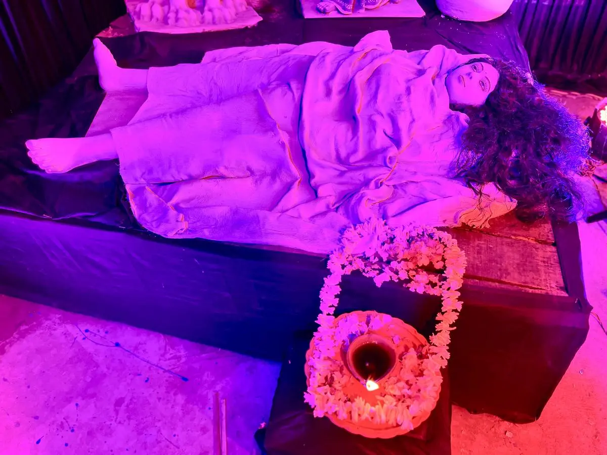 A few Durga Puja organisers even made the R.G. Kar incident the theme of the Puja pandal. A pandal at Kankurgachhi in central Kolkata named its theme “Lajja” (shame) where the Goddess is depicted covering her face in shame; and at her feet, is not the slayed demon king, but a dead maiden.