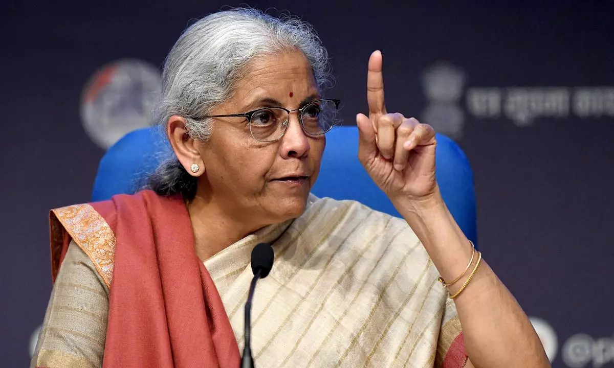  Union Finance Minister Nirmala Sitharaman addresses a Post Budget press conference at National Media Centre in New Delhi on February 1.