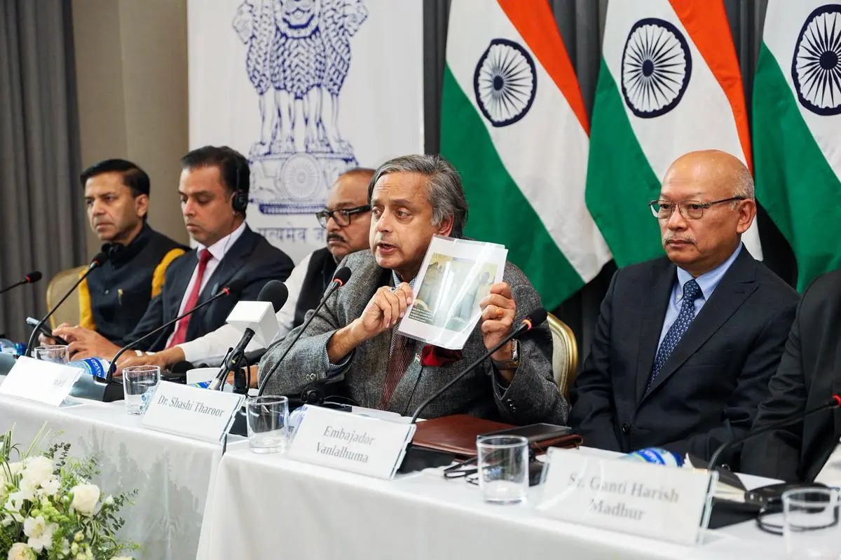 Congress MP Shashi Tharoor, leader of the all-party delegation, addresses the media in Bogota, Colombia, on May 30, 2025. Kugelman said that the Indian and Pakistani delegations dispatched to cities around the world were mostly “a political exercise for domestic consumption” in the two respective countries rather than aimed at achieving specific foreign policy goals. Congress MP Shashi Tharoor, leader of the all-party delegation, addresses the media in Bogota, Colombia, on May 30, 2025. Kugelman said that the Indian and Pakistani delegations dispatched to cities around the world were mostly “a political exercise for domestic consumption” in the two respective countries rather than aimed at achieving specific foreign policy goals.