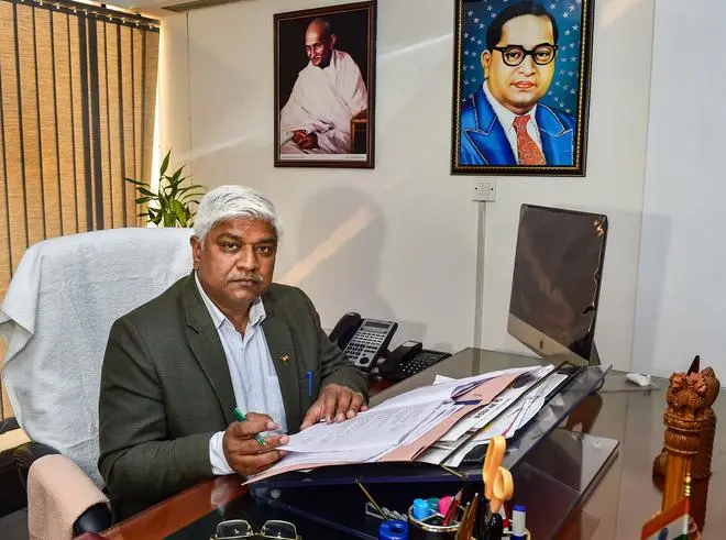Rajendra Pal Gautam in a 2020 photograph, when he was a Cabinet Minister in Kejriwal’s government. He resigned on October 9, days after he converted to Buddhism with some 10,000 followers. A video clip of the event had gone viral. Rajendra Pal Gautam in a 2020 photograph, when he was a Cabinet Minister in Kejriwal’s government. He resigned on October 9, days after he converted to Buddhism with some 10,000 followers. A video clip of the event had gone viral.