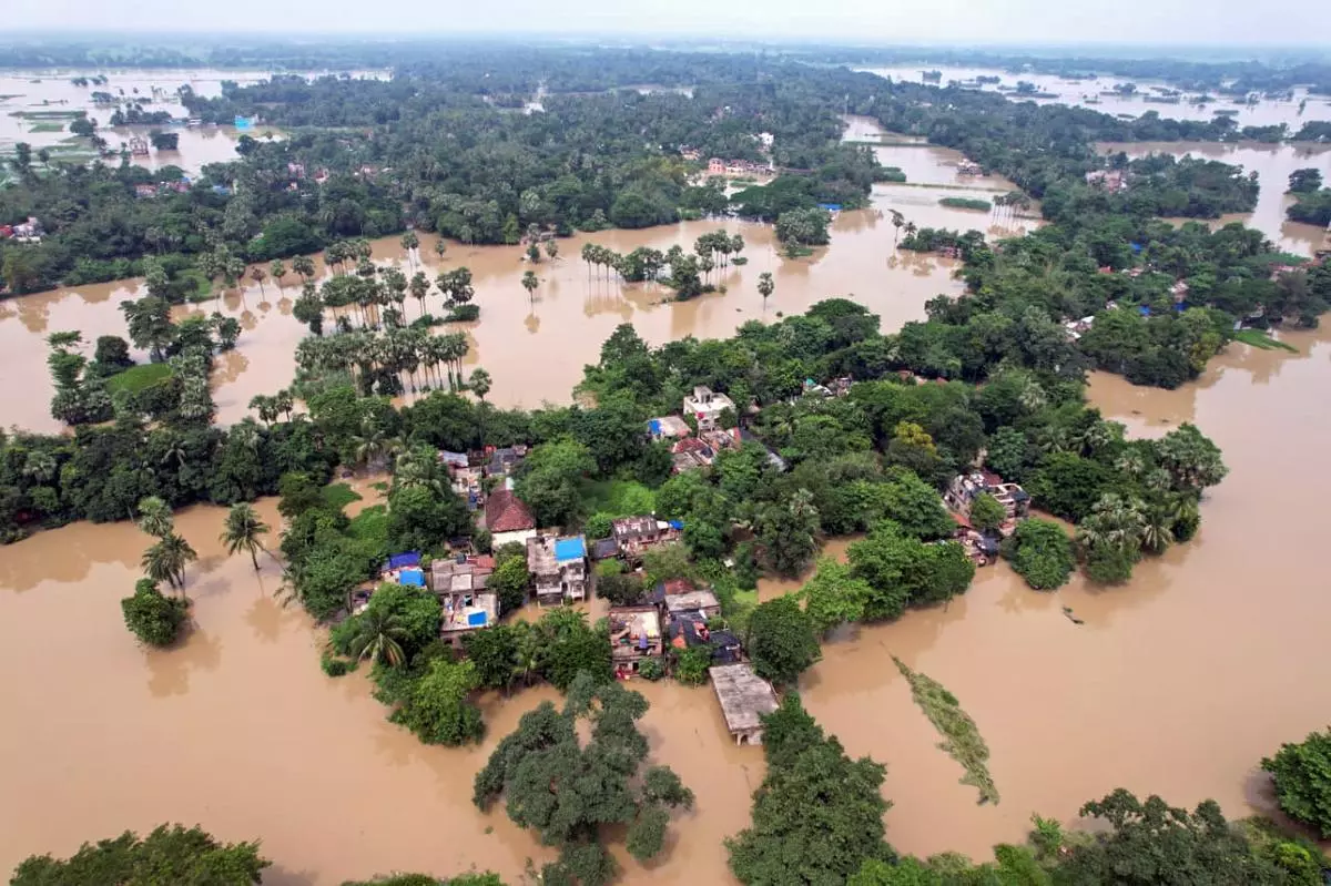 An aerial view of the flood-affected areas in Howrah district on September 21. 