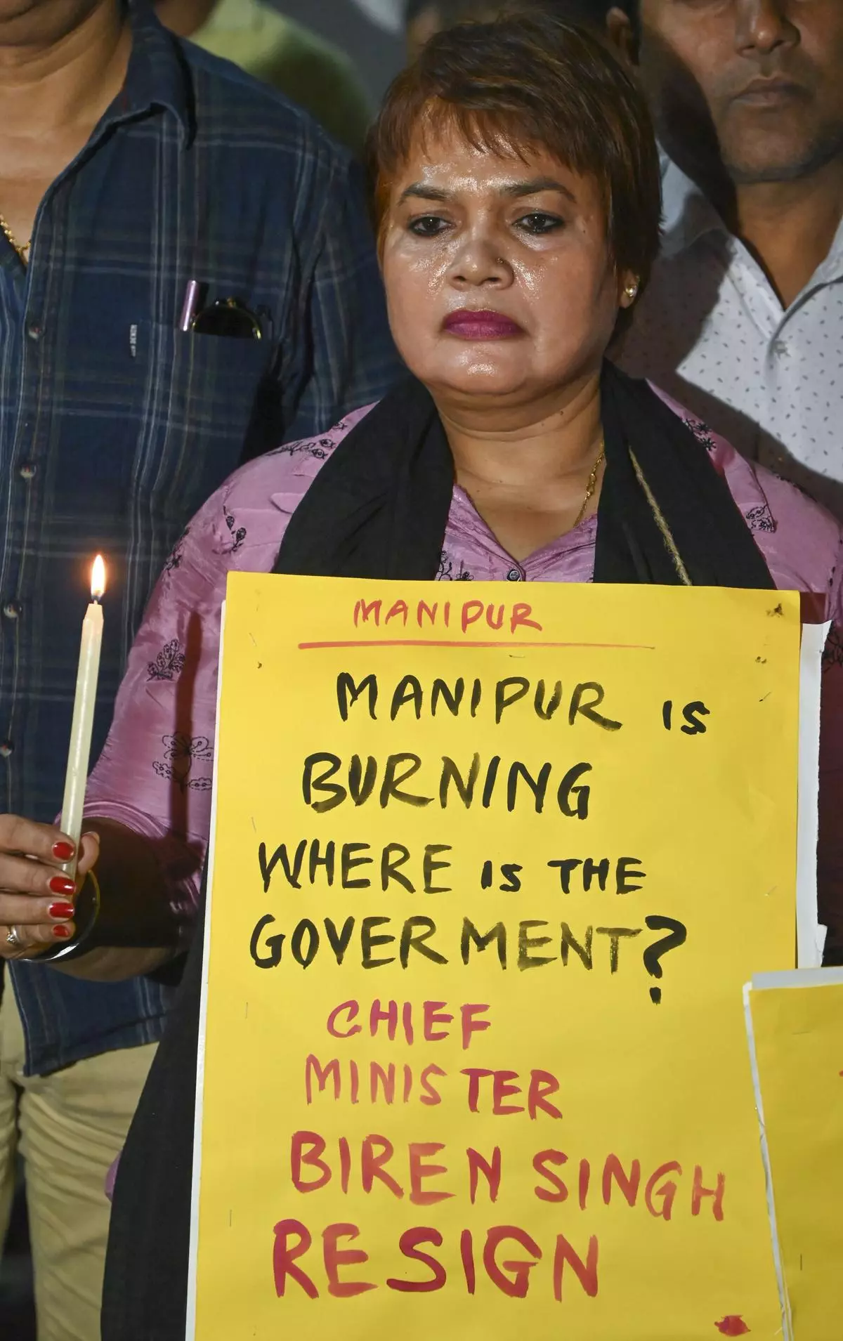 A protest against the recent killing of three women and three children in Manipur’s Jiribam, in Kolkata on November 18. 