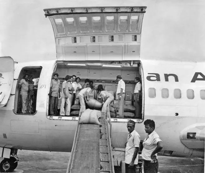 The Government of India sends relief package materials to Sri Lankan Tamils and plantation Tamils during times of crisis. Here, this relief operation on August 5, 1983, was after a communal clash in Sri Lanka. The Government of India sends relief package materials to Sri Lankan Tamils and plantation Tamils during times of crisis. Here, this relief operation on August 5, 1983, was after a communal clash in Sri Lanka.