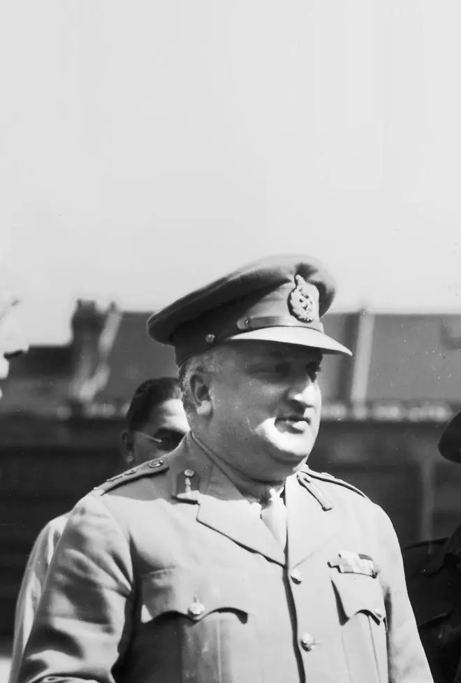 Hari Singh, Maharaja of Kashmir, in Bermondsey, London circa 1944. Hari Singh, Maharaja of Kashmir, in Bermondsey, London circa 1944.
