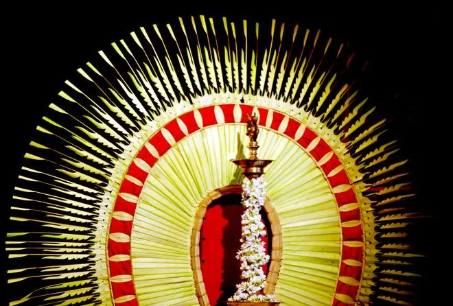 This halo-like object is used by the medium while performing the ritual dance in the Tulunadu region. This halo-like object is used by the medium while performing the ritual dance in the Tulunadu region.