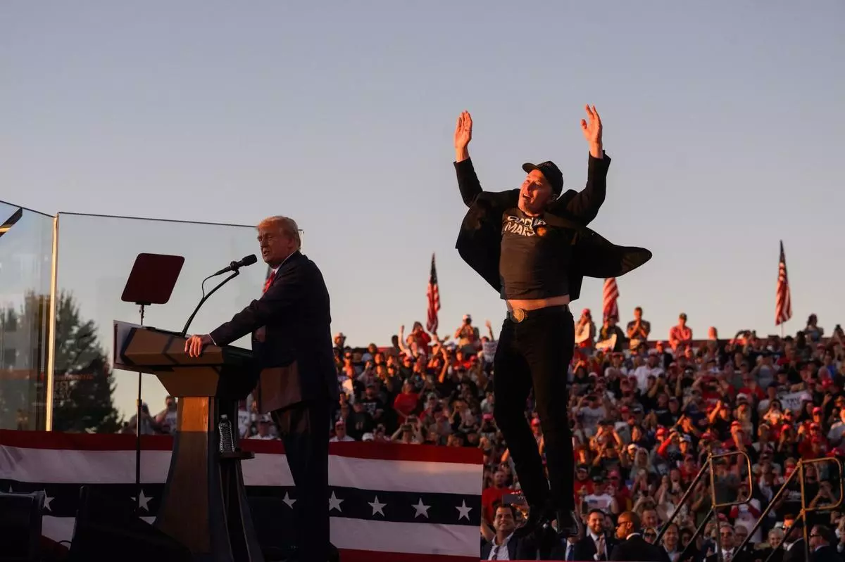 Former US President Donald Trump joined by Elon Musk, the billionaire founder of Tesla and Space X, at a campaign event in Pennsylvania, on October 5. 