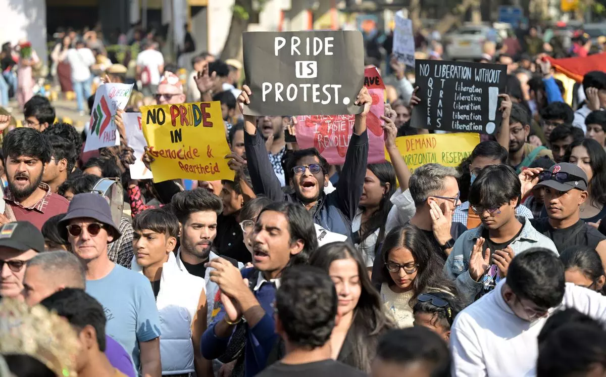 Activists and supporter of the LGBTQ community attend the Delhi Pride Parade in New Delhi on November 24, 2024.