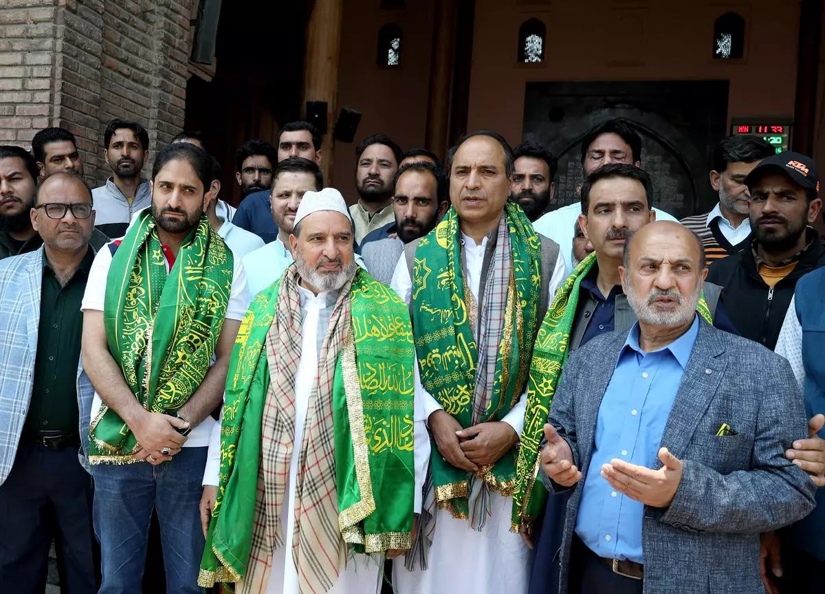 Jammu and Kashmir Apni Party President Altaf Bukhari and party leaders carry out a roadshow in Srinagar.