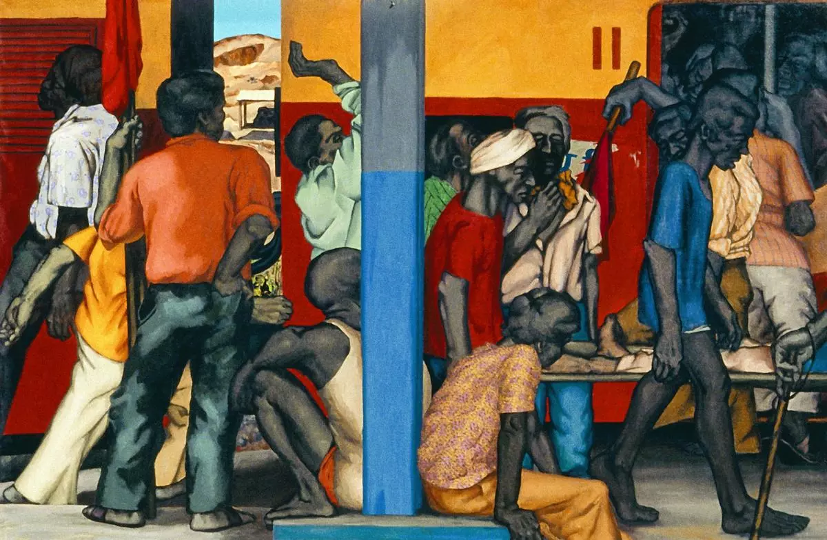 Sudhir Patwardhan, “Accident on May Day”, 1981, oil on canvas.