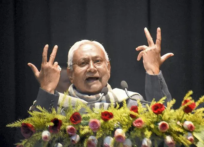 Bihar Chief Minister Nitish Kumar speaking at a function in Patna on December 31, 2022. Bihar Chief Minister Nitish Kumar speaking at a function in Patna on December 31, 2022.