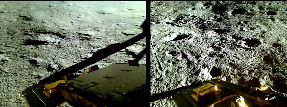 Images taken by Vikram’s  Imager-1 camera before and after the “hop experiment”. 