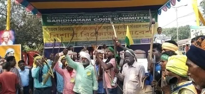 Santals agitating for Saridharam code in a mass rally organised by ASECA in Kolkata on November 28, 2022. Santals agitating for Saridharam code in a mass rally organised by ASECA in Kolkata on November 28, 2022.