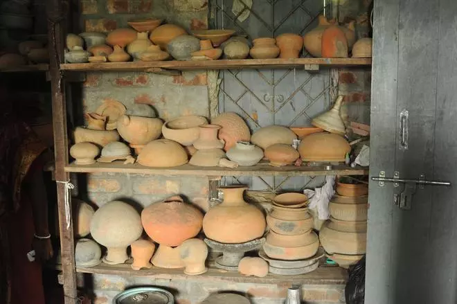 Inside the museum, some of the pottery Sahu has found. 