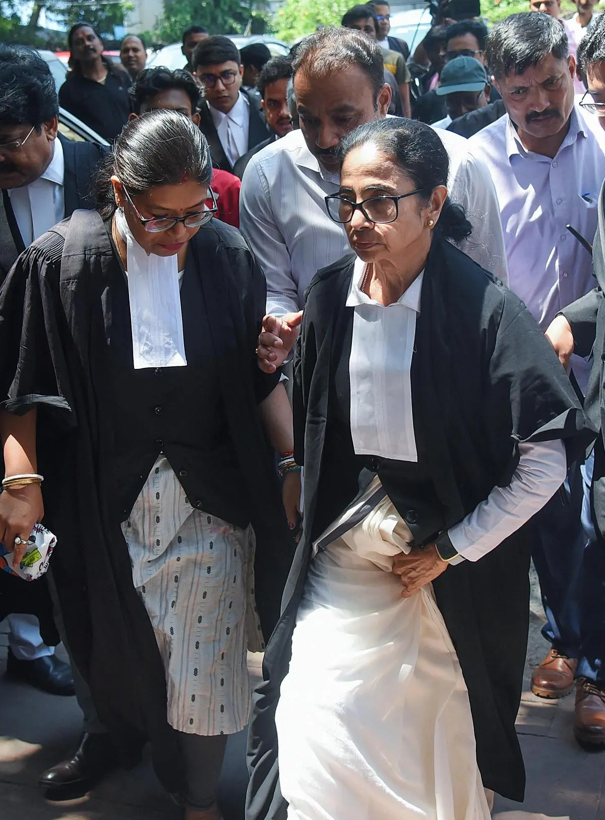 Mamata Banerjee arrives at the Calcutta High Court to argue her case on post-poll violence, in Kolkata on May 14, 2026.