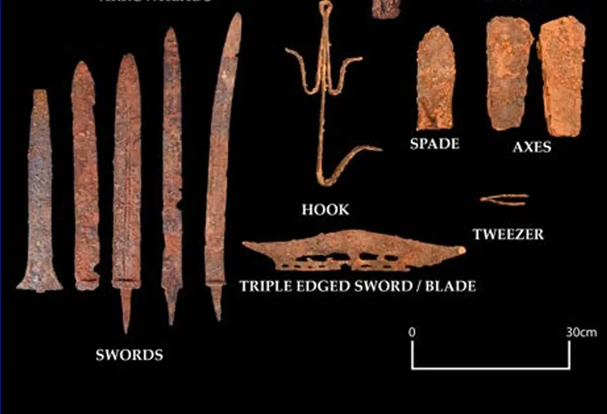 लोहे की वस्तुओं की खुदाई एडिचानलूर में की गई।