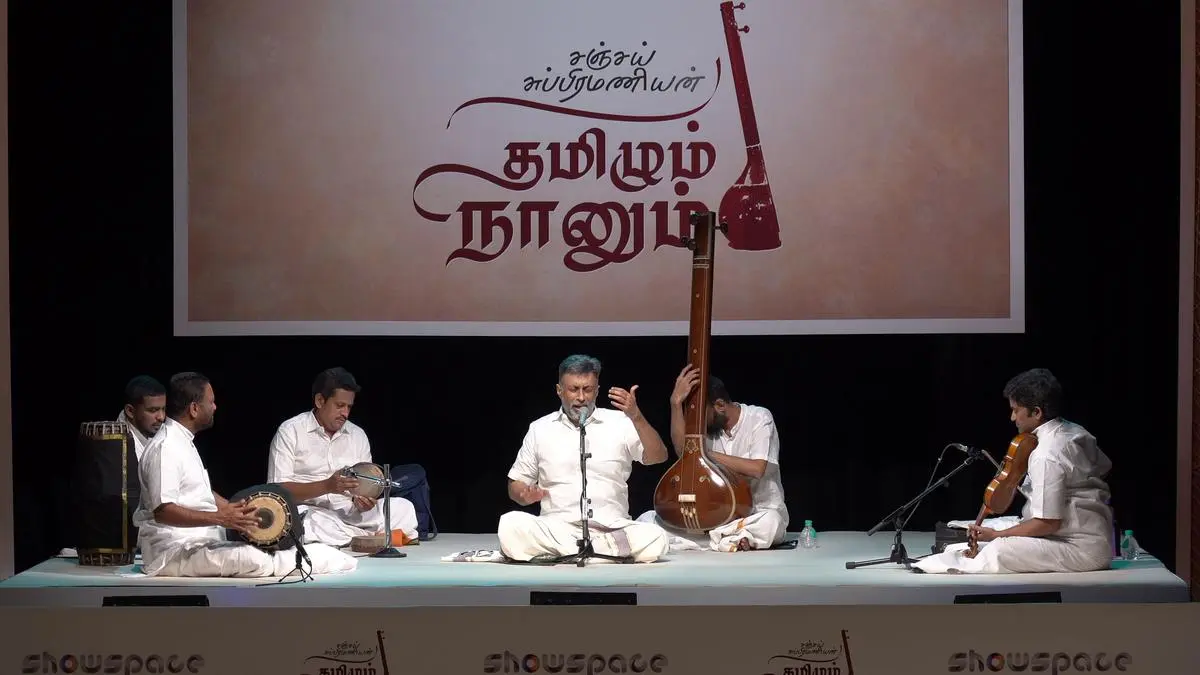 At one of Sanjay Subrahmanyan’s Tamizhum Naanum concerts, which he says was a “cultural shift” both for him and the audience. At one of Sanjay Subrahmanyan’s Tamizhum Naanum concerts, which he says was a “cultural shift” both for him and the audience.