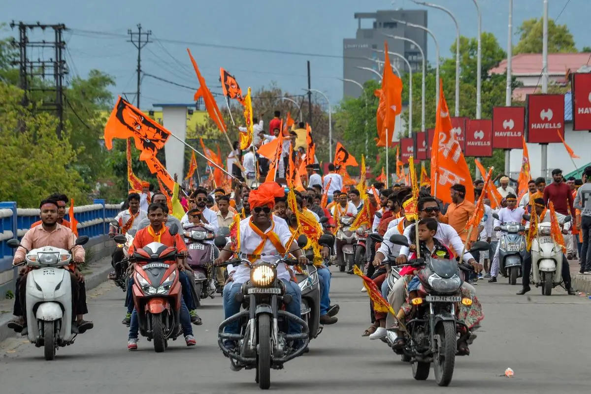 During a “Ram Navami” procession in Siliguri on April 14, 2019. The BJP/RSS have been organising such rallies in West Bengal for a decade now.