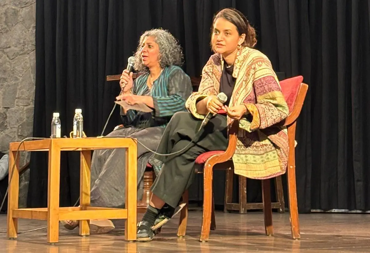 The filmmaker Payal Kapadia (right) discusses her film A Night of Knowing Nothing at the Asian Women’s Film Festival.