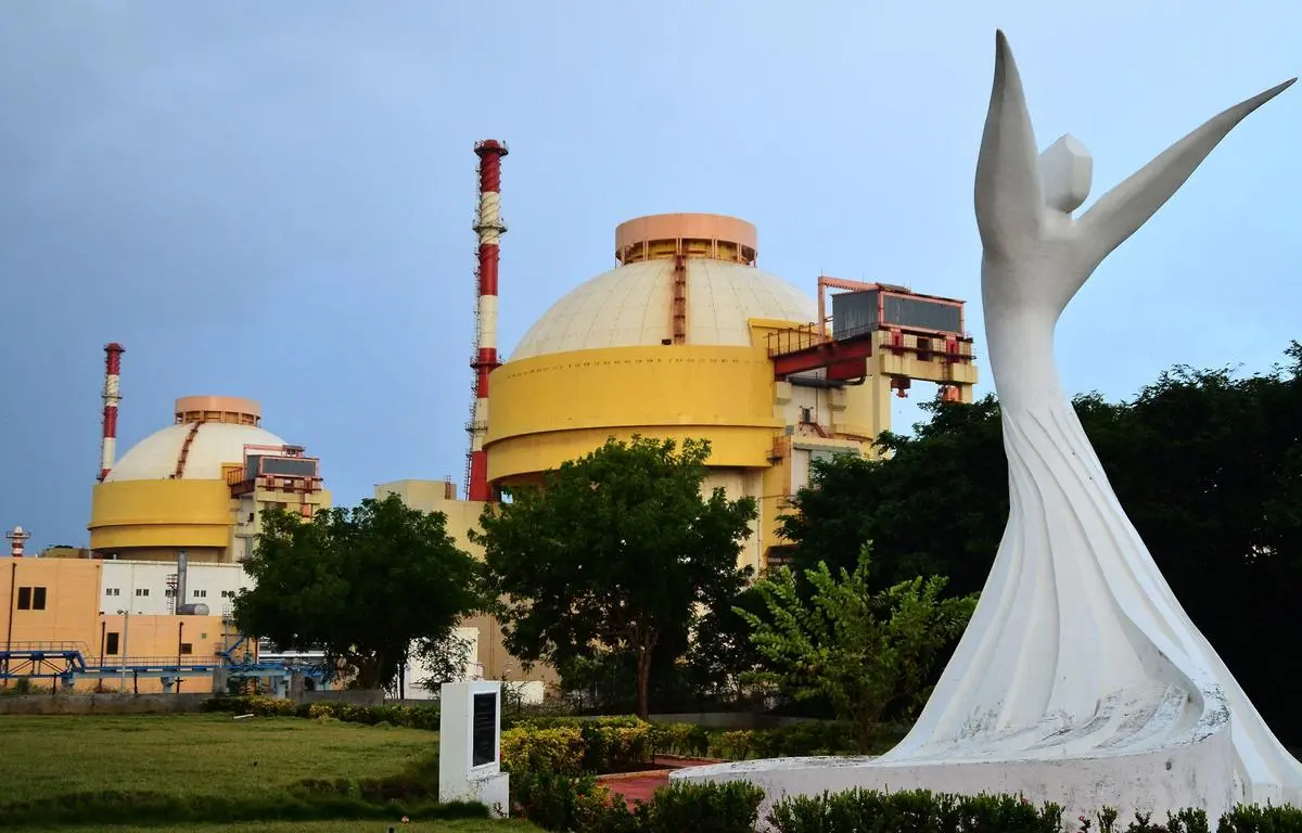The reactor buildings of unit 1 and 2 of the Kundankulam Nuclear Power Station in Tirunelveli, Tamil Nadu. 