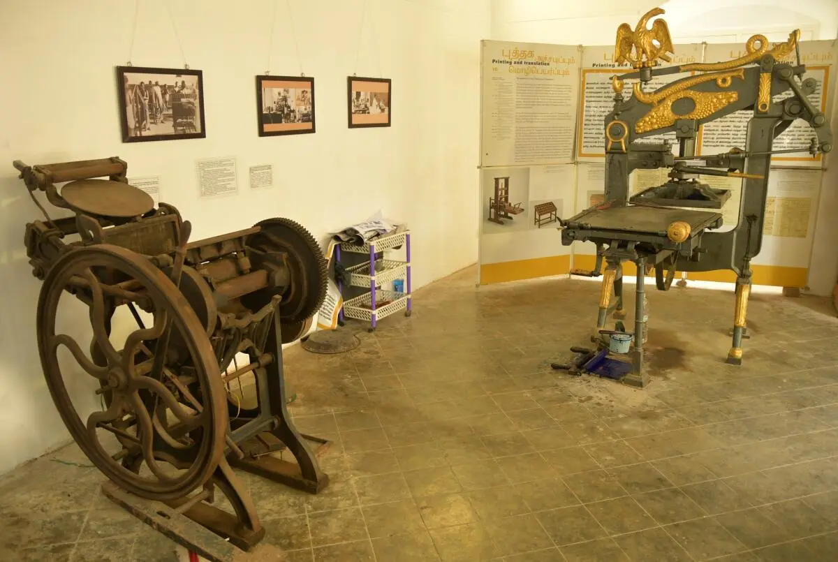 Printing press on display at Ziegenbalg House in the coastal town of Tranquebar. Printing press on display at Ziegenbalg House in the coastal town of Tranquebar.