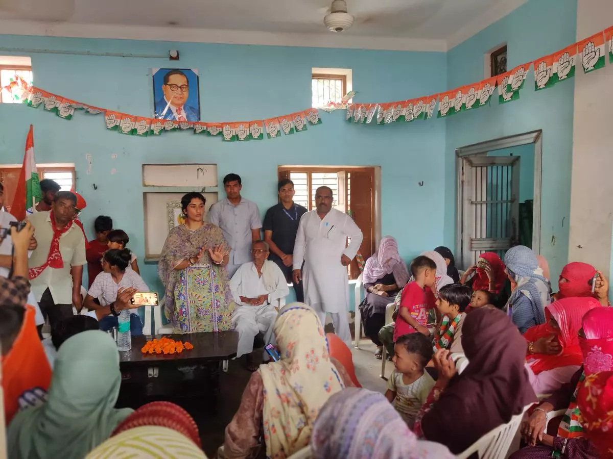 Vinesh Phogat campaigning in Karsola village.