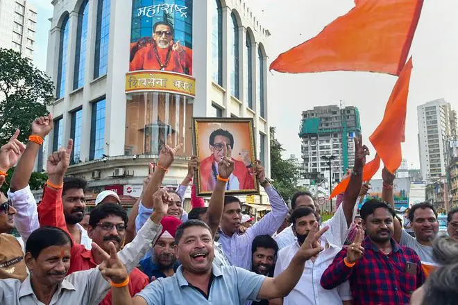 Shiv Sena activists celebrate on September 23 after the High Court directed the BMC to allow the Uddhav Thackeray-led Sena faction to hold a Dussehra gathering at Shivaji Park in Mumbai. Shiv Sena activists celebrate on September 23 after the High Court directed the BMC to allow the Uddhav Thackeray-led Sena faction to hold a Dussehra gathering at Shivaji Park in Mumbai.