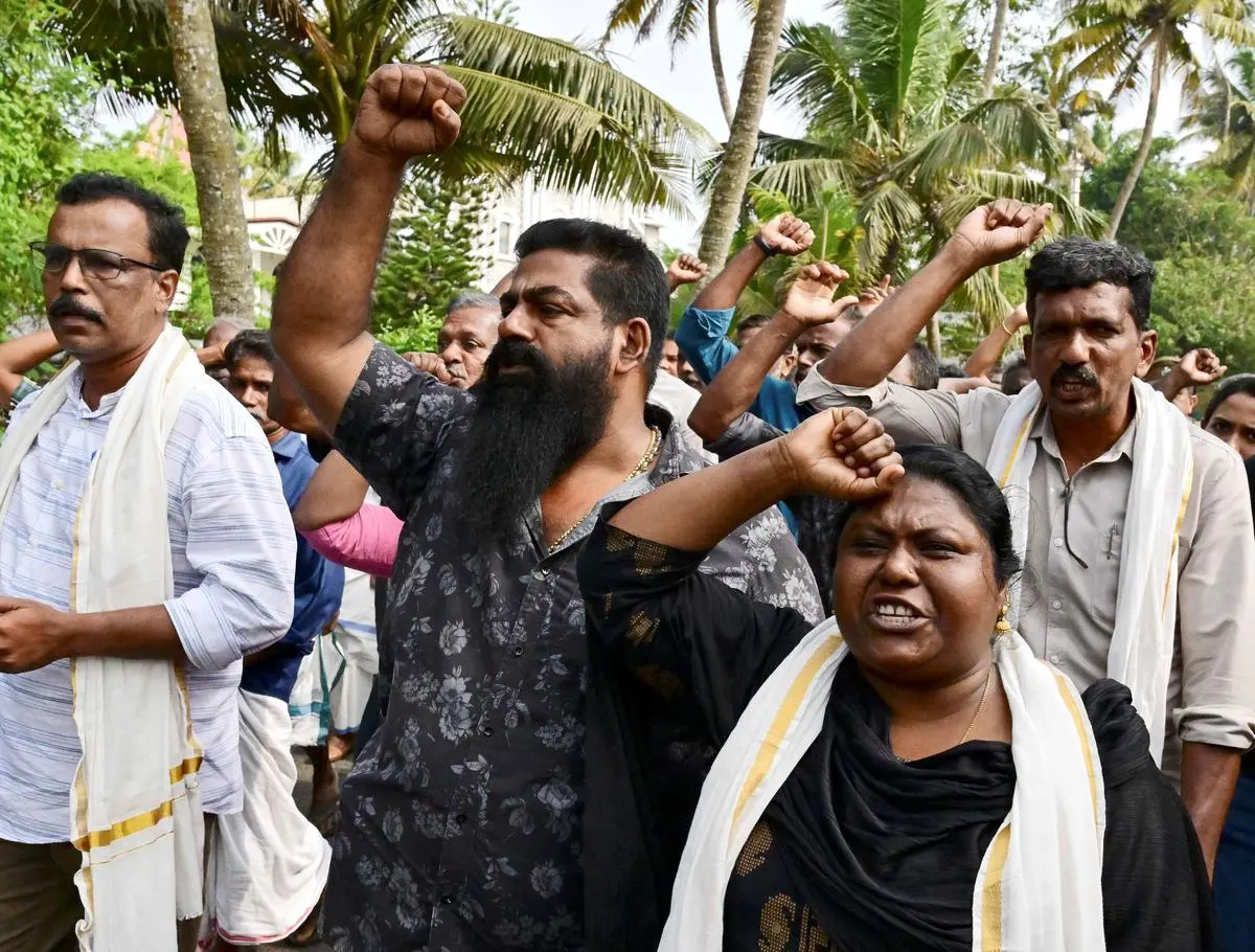 During a strike by a Munambam land protection group, in Ernakulam district on November 30, 2025.