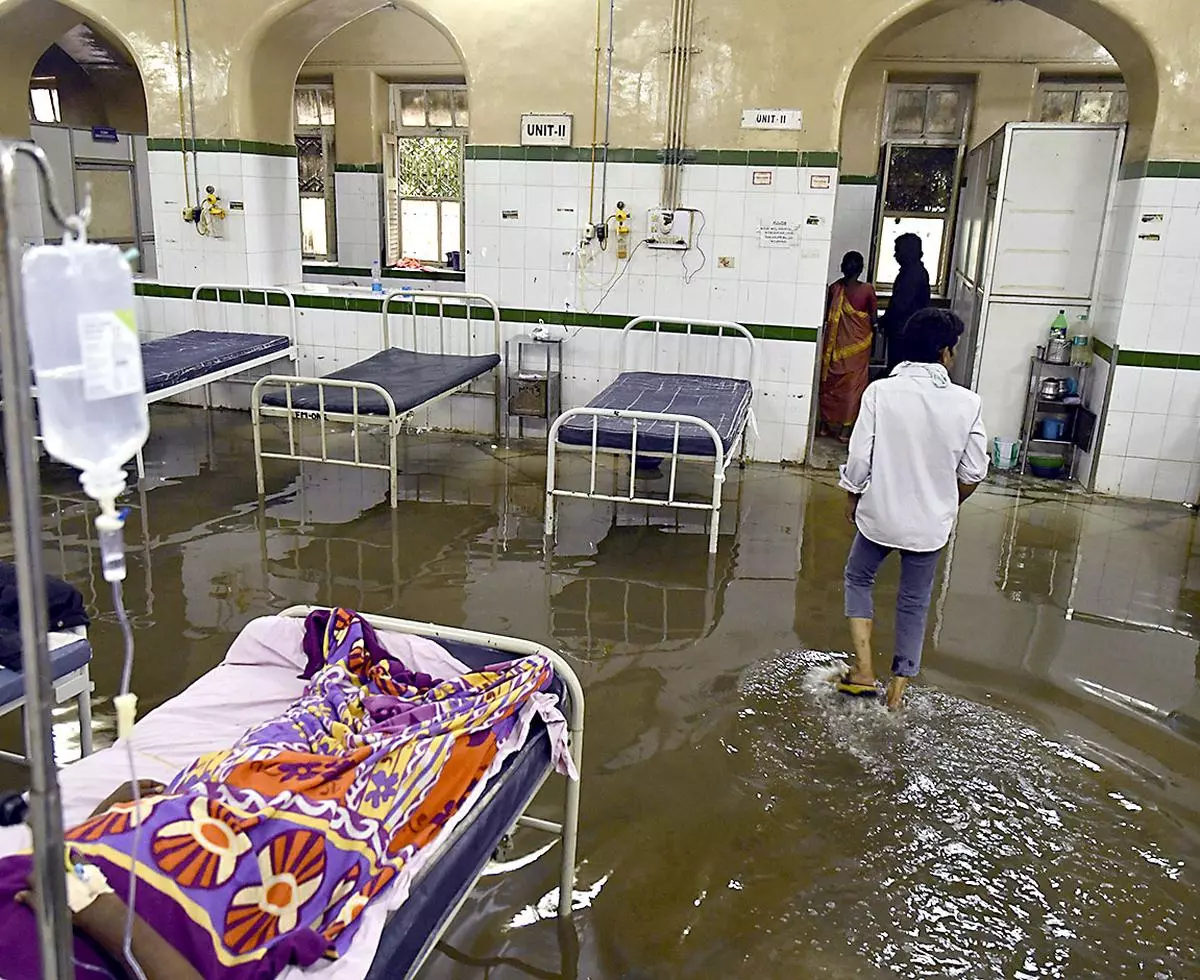 A view of the in-patient block in July 2020 when it was flooded with sewage and rain water.