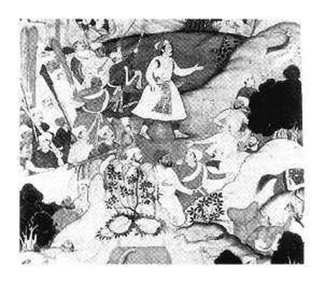 An illustration from ‘Akbar Nama’ 1580 A.D. wherein Akbar is shown walking to the Dargah of Ajmer from Agra. An illustration from ‘Akbar Nama’ 1580 A.D. wherein Akbar is shown walking to the Dargah of Ajmer from Agra.