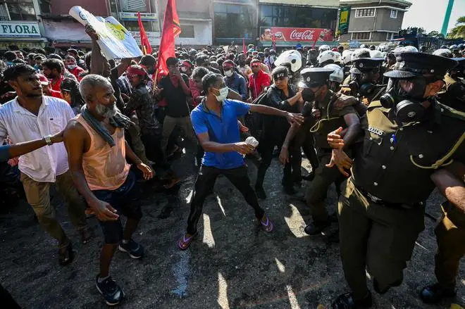 At an anti-government demonstration in Colombo on September 24. At an anti-government demonstration in Colombo on September 24.