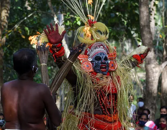 The Theyyam gets in the mood in Kerala’s Kasargod. The Theyyam gets in the mood in Kerala’s Kasargod.