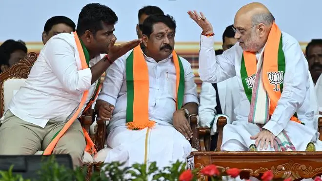 Union Home Minister Amit Shah in the valedictory function of the BJP State unit’s “Tamilagam Thalai Nimira Tamilanin Payanam” campaign at Pudukottai, in Tamil Nadu, on January 4, 2026. He reiterated that the NDA will form the government in the State. He did not mention AIADMK general secretary Edappadi K. Palaniswami’s name during his entire speech. 
