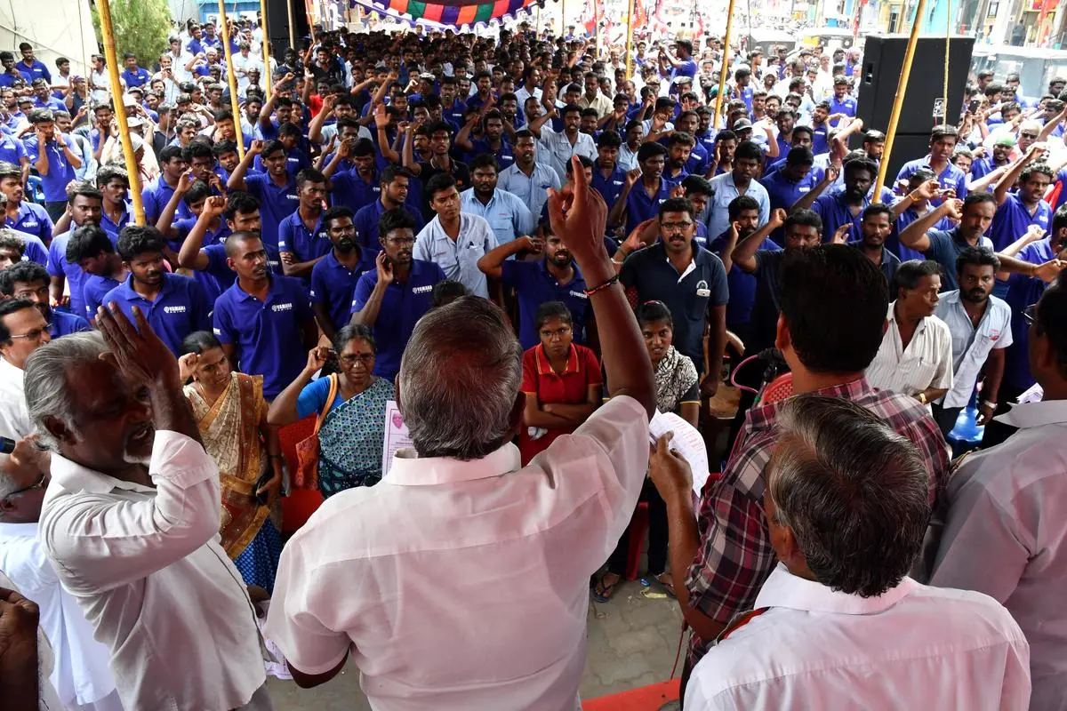 Royal Enfield employees on a strike in Kancheepuram in October 2018 that lasted for 50 days.