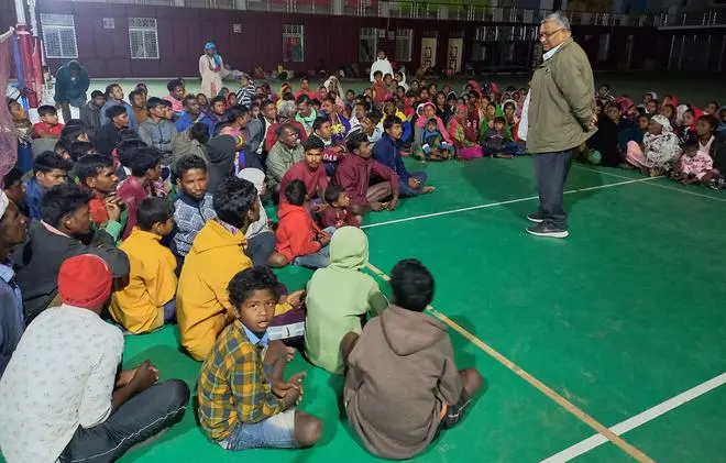 Survivors of the violence at the indoor stadium at Narayanpur, on December 27, 2022. Survivors of the violence at the indoor stadium at Narayanpur, on December 27, 2022.