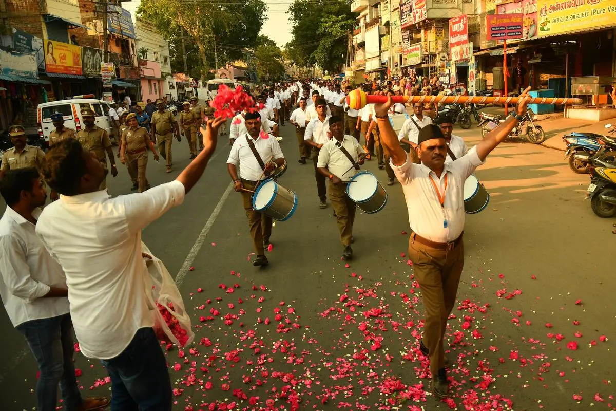 An RSS march in Salem, Tamil Nadu, in April 2023.