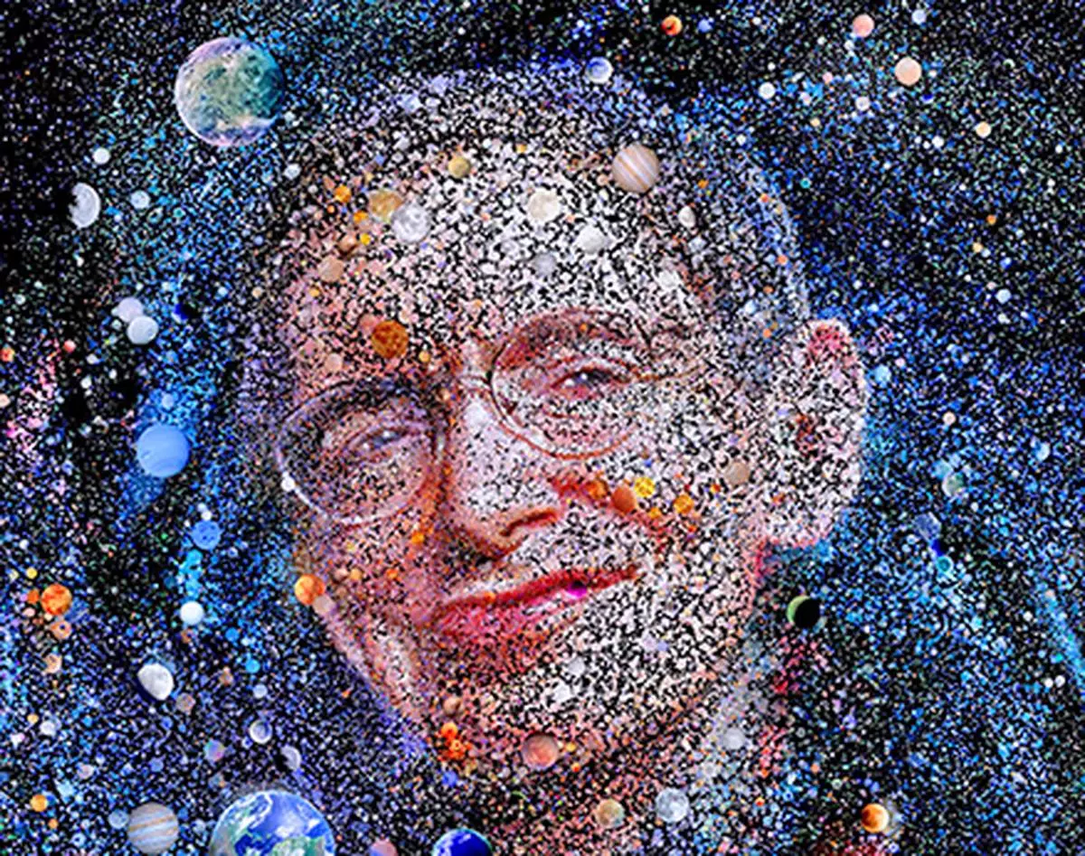 Mosaic portrait of Stephen Hawking made out of stars, planets and galaxies. Natural resources have been depleted 23 times more in the last century alone, prompting Stephen Hawking’s prediction that Earth will become uninhabitable within 200 years.