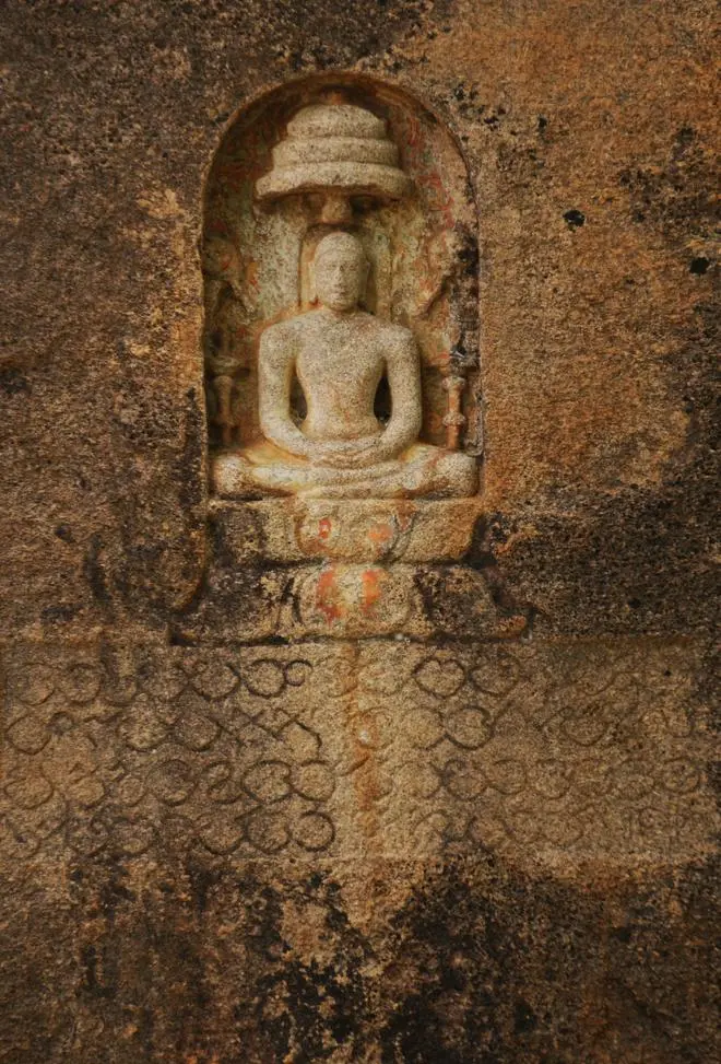 The sculpture of the Jain Tirthankara in the Arittapatti hills.
