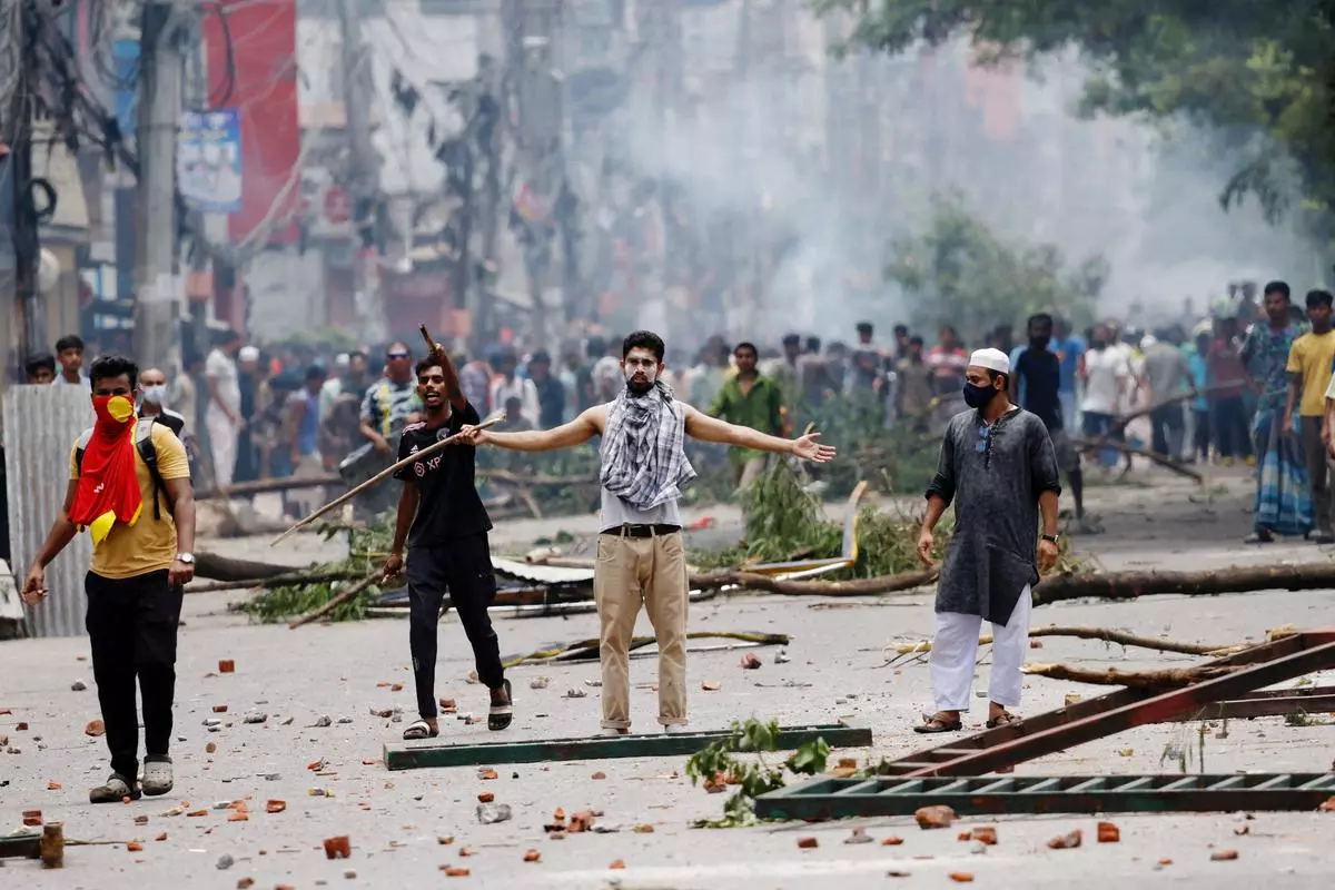 Protesters clashing with Border Guard Bangladesh in Dhaka on July 19.  