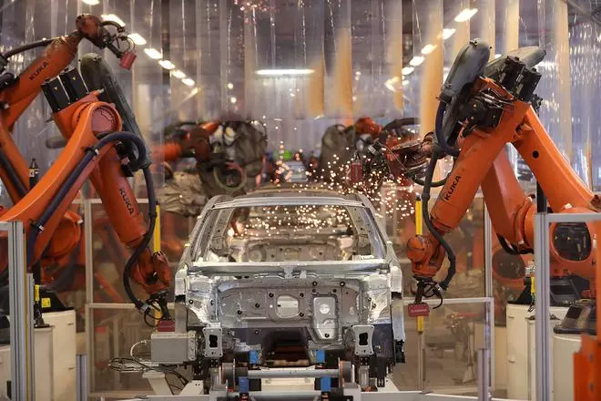 An automated car manufacturing unit.