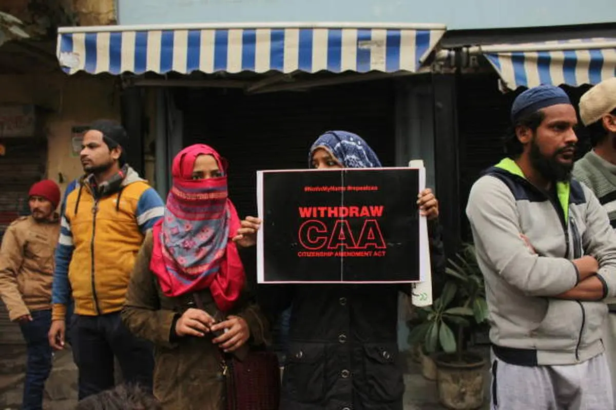 Protesters during a demonstration against the CAA on December 19, 2019, in New Delhi. Khalid’s letter from Tihar jail traces how the CAA marked a turning point in India’s democracy, where peaceful dissent met with punitive state power.