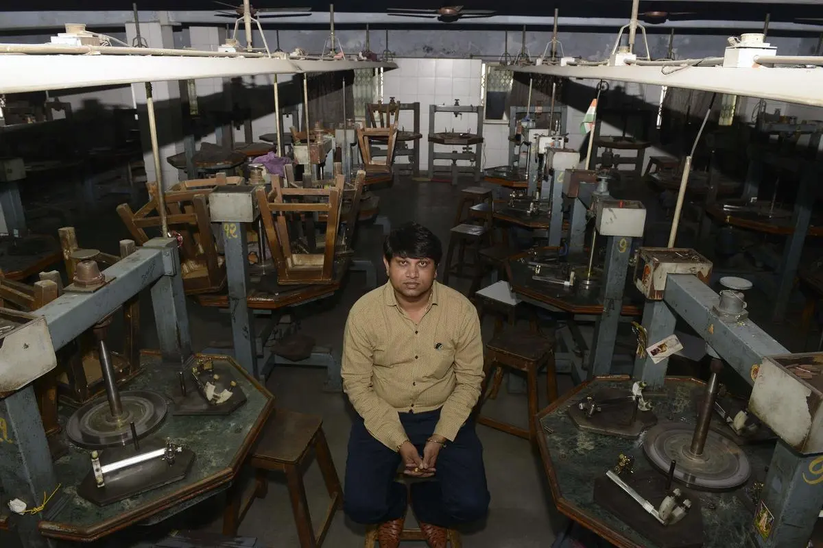 The diamond industry has been hit by the US tariffs now. Previously it faced crisis due to the Covid pandemic and before that, demonetisation. In this photo, Dharmesh Moradiya, president of the Ahmedabad Diamond Workers’ Association at a closed diamond cutting and polishing workshop in Ahmedabad on November 25, 2016. Work had not resumed after the Diwali holidays, as normal, according to the association, due to the government’s demonetisation move. 